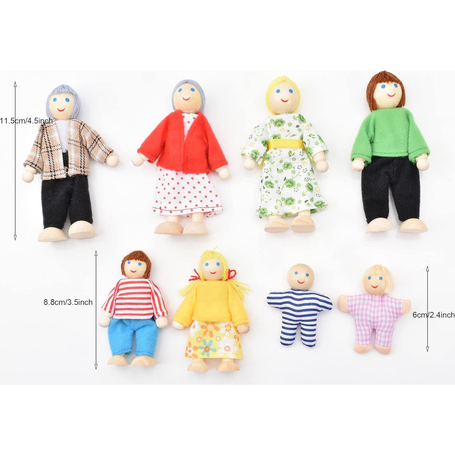 Set de Muñecas de Madera Jzszera con 8 Figuras y 2 Mascotas