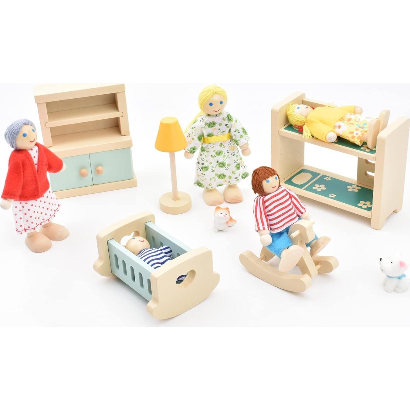 Set de Muñecas de Madera Jzszera con 8 Figuras y 2 Mascotas