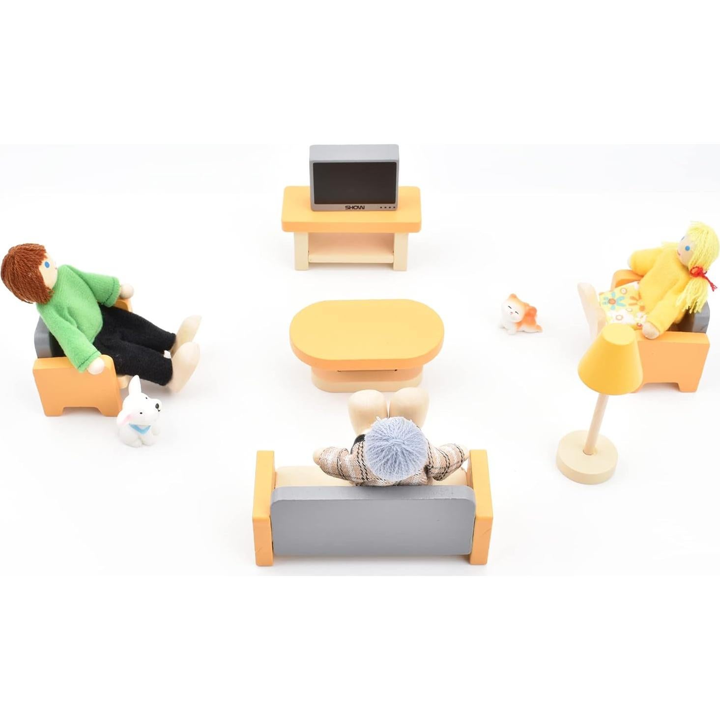 Set de Muñecas de Madera Jzszera con 8 Figuras y 2 Mascotas