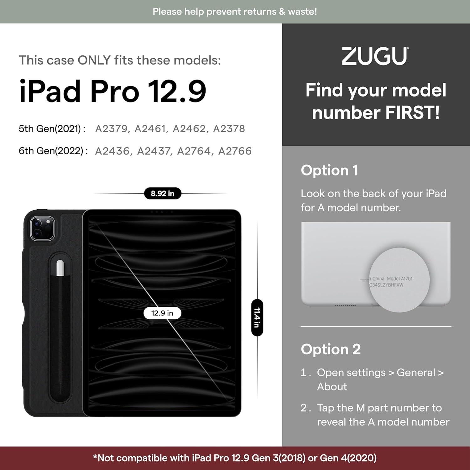 Funda ZUGU para iPad Pro 12.9 5ª/6ª Gen Soporte Magnético