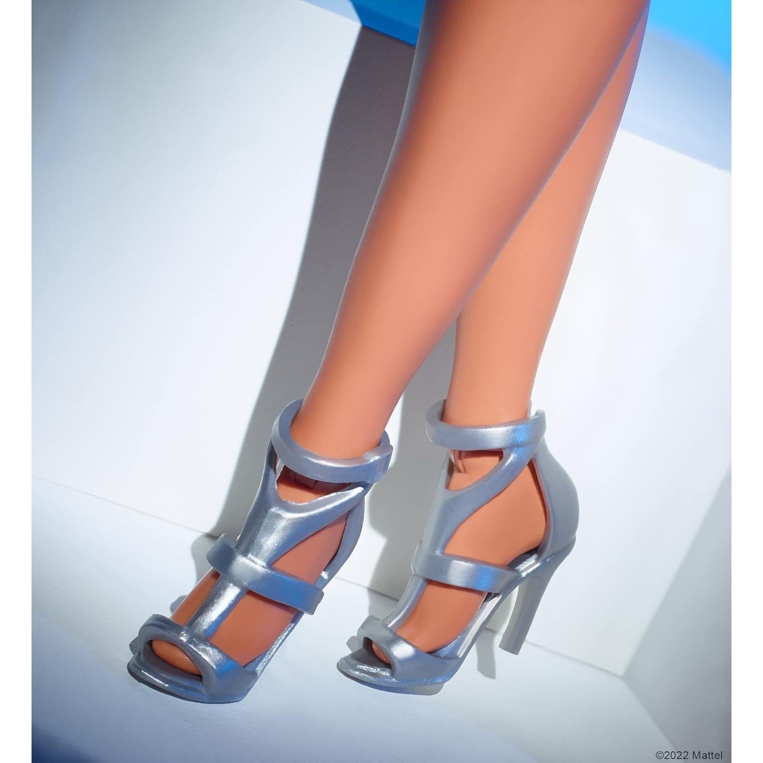 Barbie Looks Fashion Doll with Wavy Brown Hair & Curvy Body Type Wearing Silvery & Black Halter Dress, Collectible with Posable Made to Move Body