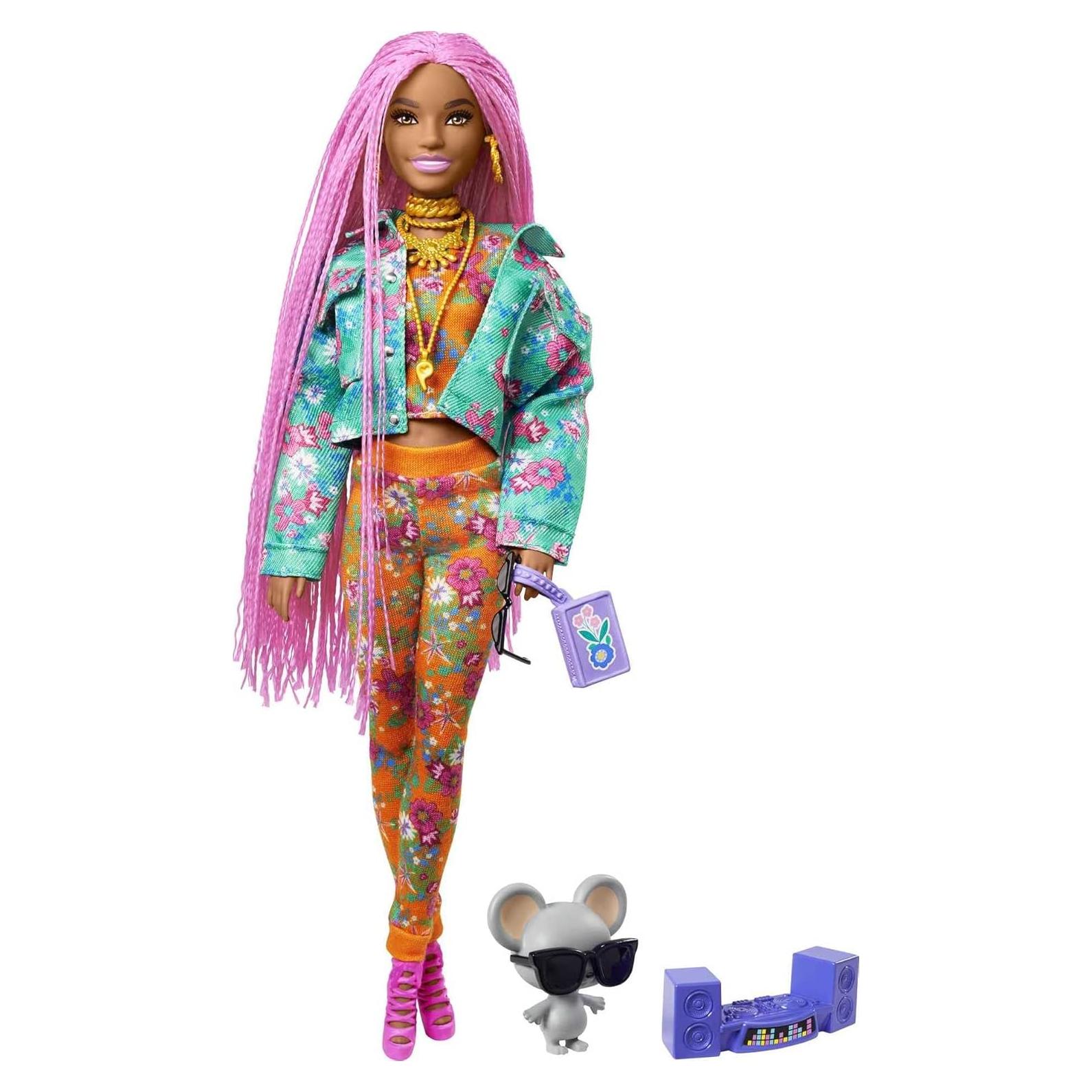 Muñeca Barbie Extra con trenzas rosas y accesorios - Mattel