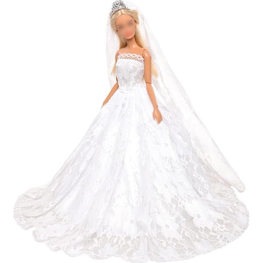 Vestido de Novia Blanco BARWA con Velo para Muñeca 29 cm