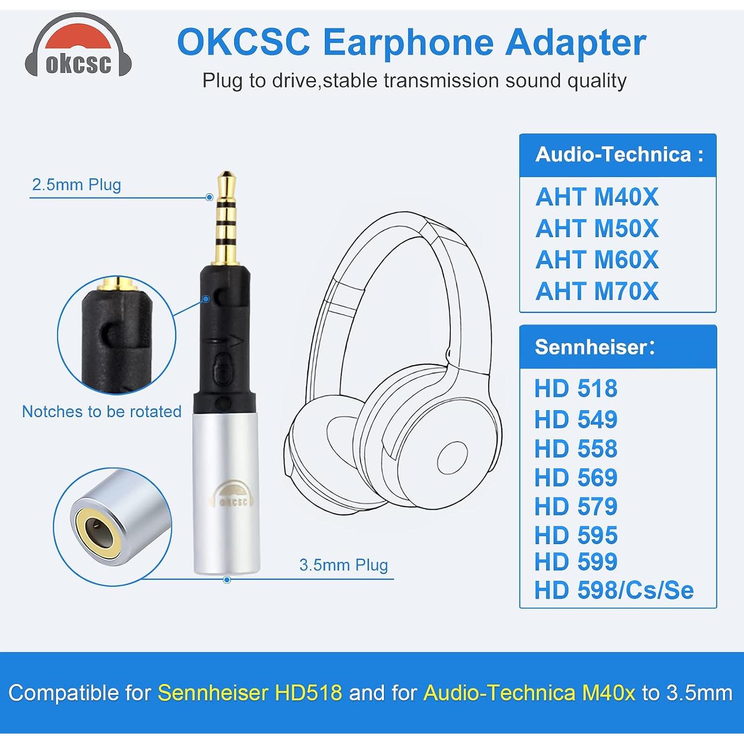 Adaptador de Audio OKCSC 2.5mm a 3.5mm para Auriculares