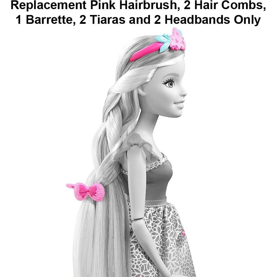 Replacement Parts for Inspired by Barbie Endless Hair Kingdom 17" Princess Doll DKR09 - Includes Pink Hairbrush, 2 Hair Combs, 1 Barrette, 2 Tiaras and 2 Headbands