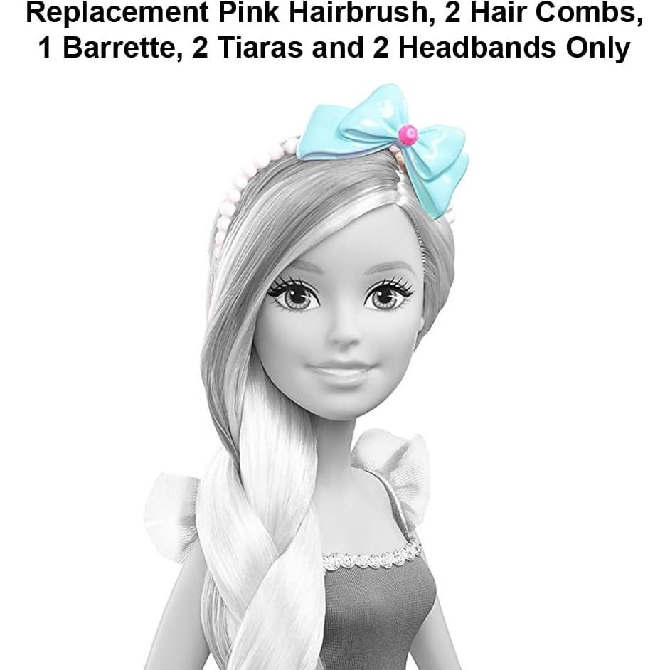 Replacement Parts for Inspired by Barbie Endless Hair Kingdom 17" Princess Doll DKR09 - Includes Pink Hairbrush, 2 Hair Combs, 1 Barrette, 2 Tiaras and 2 Headbands