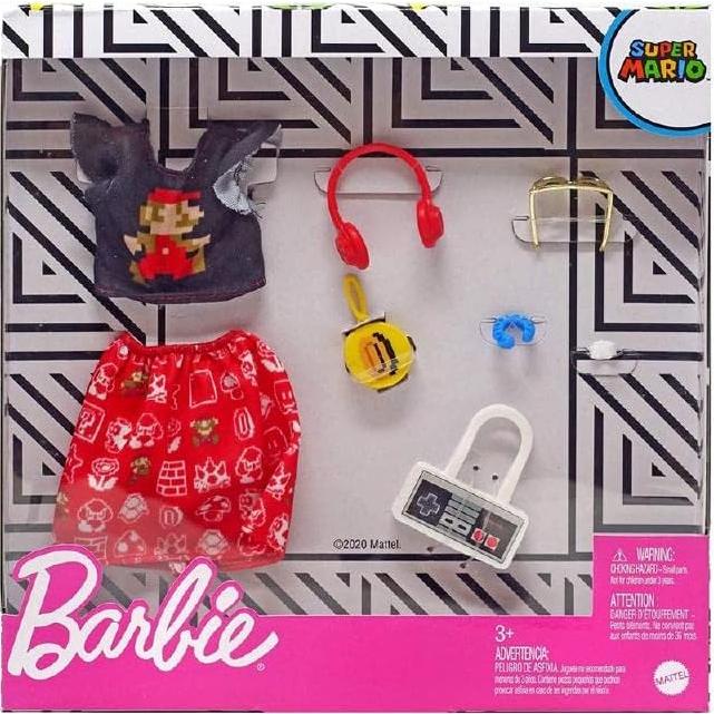 Paquete de Ropa de Moda Barbie Super Mario con 6 Accesorios