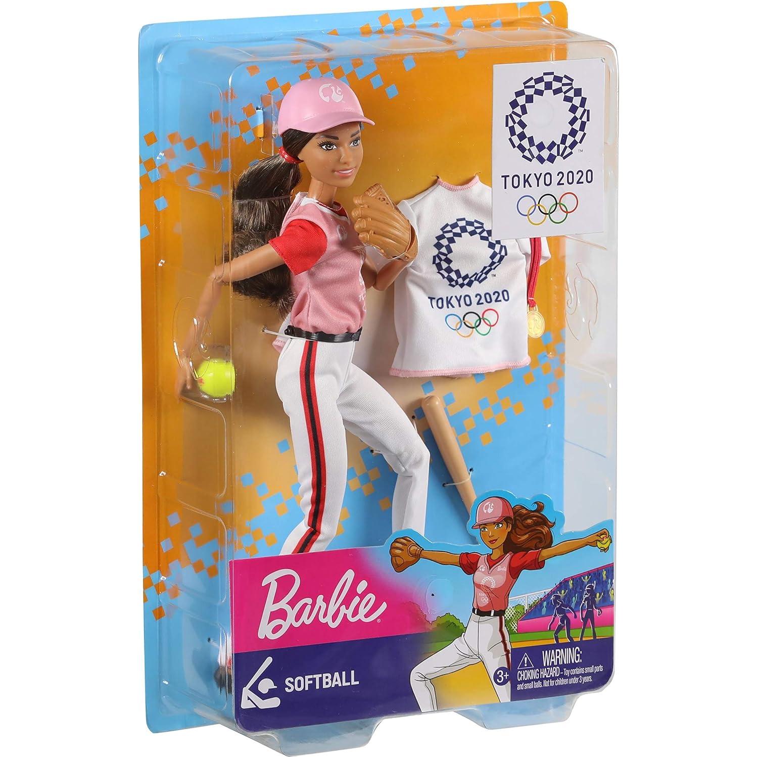 Olympic Games Tokyo 2020 Softball Doll with Softball Uniform, Tokyo 2020 Jacket, Medal, Softball, Bat and Glove for Ages 3 and Up