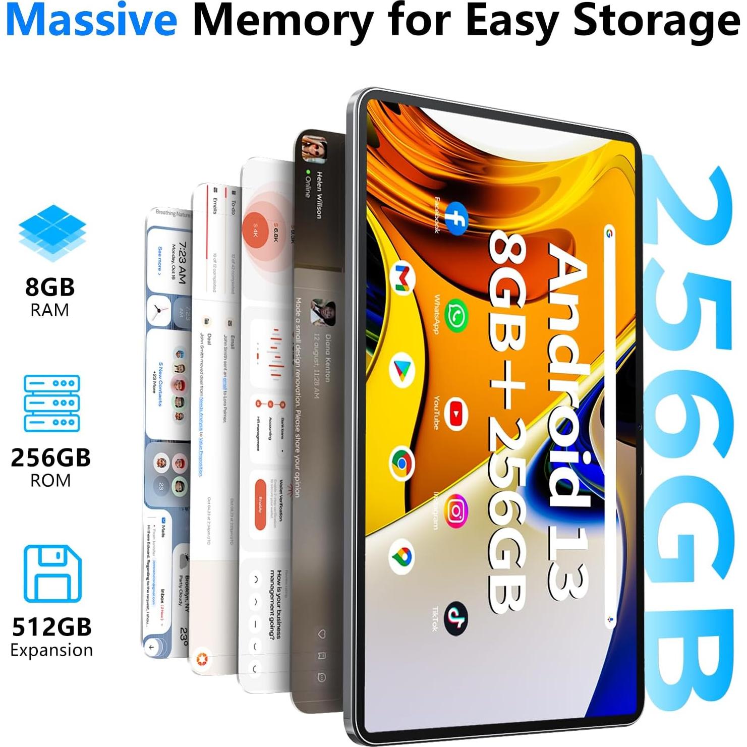 Tableta Naclud 12" Android 13 8GB RAM 256GB Funda Lavanda