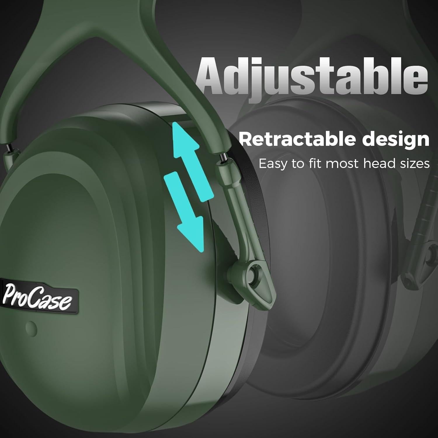 Auriculares ProCase Extra Grande SNR 37dB Verde - Cancelación Ruido