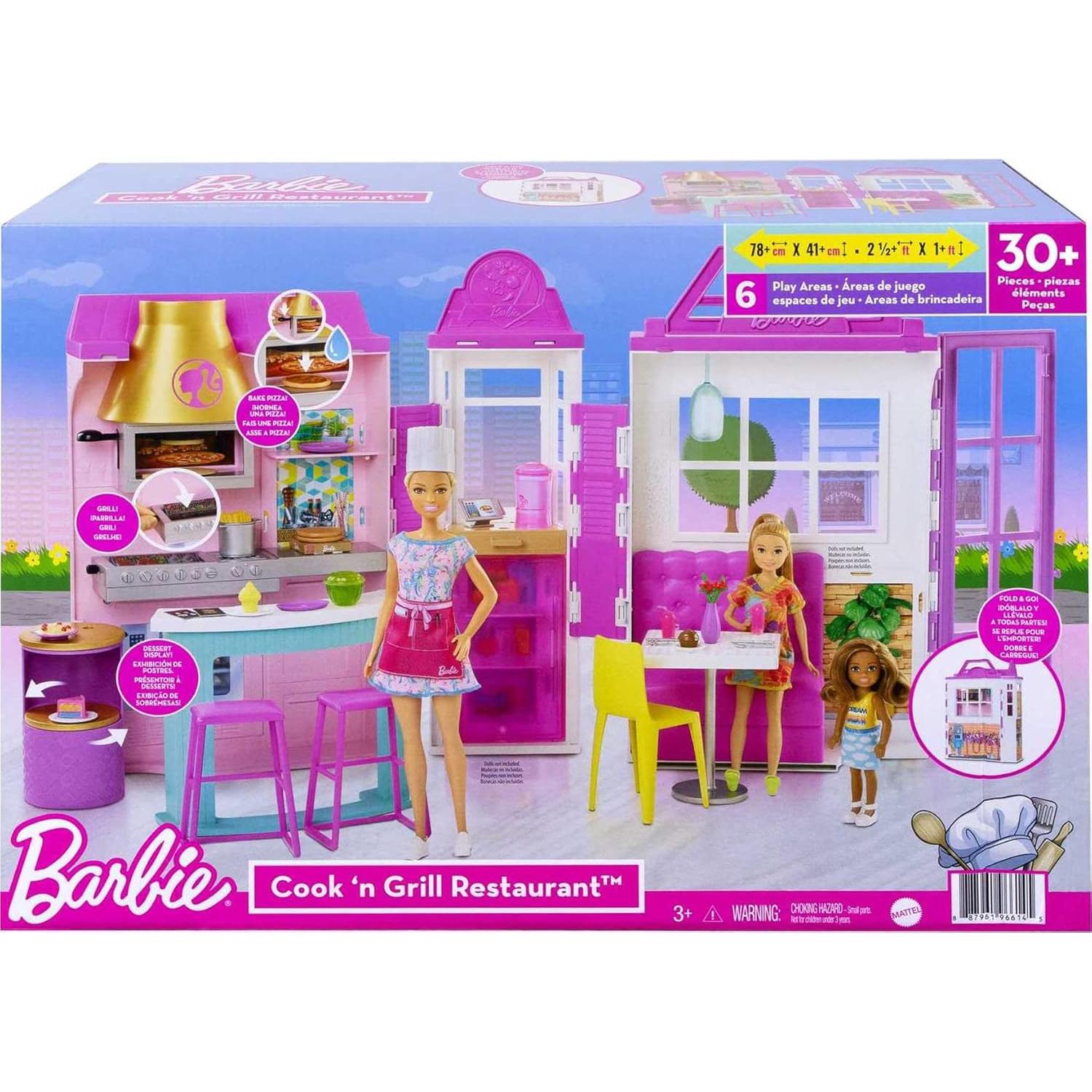 Juego de Restaurante Barbie Cook 'n Grill con 30 Piezas