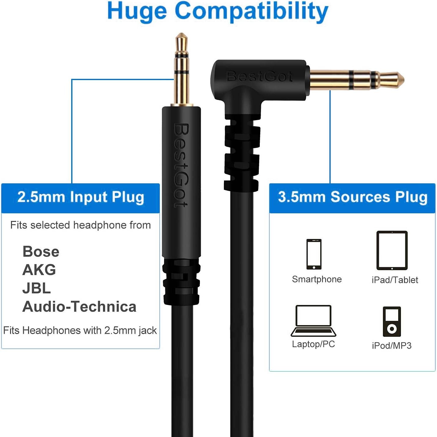 Cable de audio 2.5mm a 3.5mm Galice 1m para auriculares