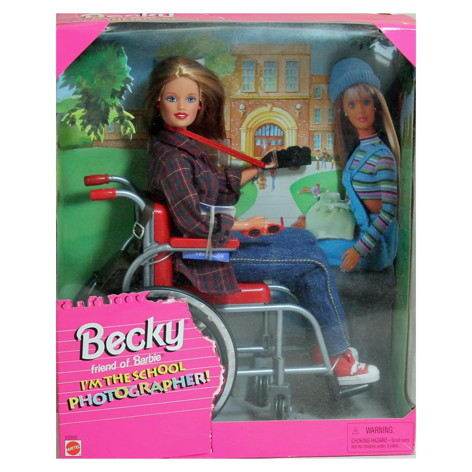 Muñeca Barbie Becky Fotógrafa Escolar con Silla de Ruedas
