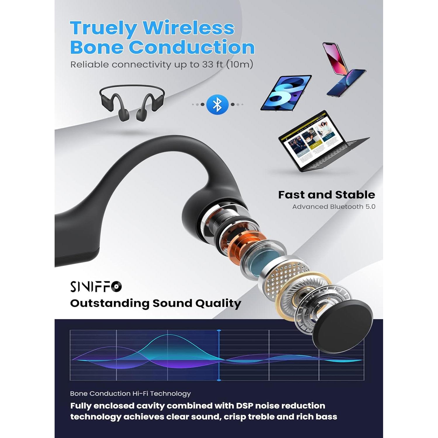 Auriculares Inalámbricos Siniffo HS1 Conducción Ósea Impermeables