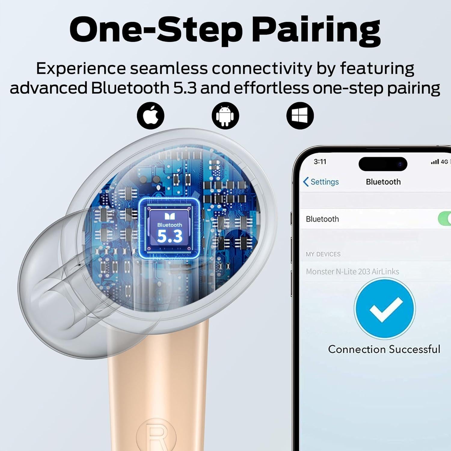 Auriculares Inalámbricos Monster N-Lite 203 AirLinks, Bluetooth 5.3, 30h Batería, IPX6