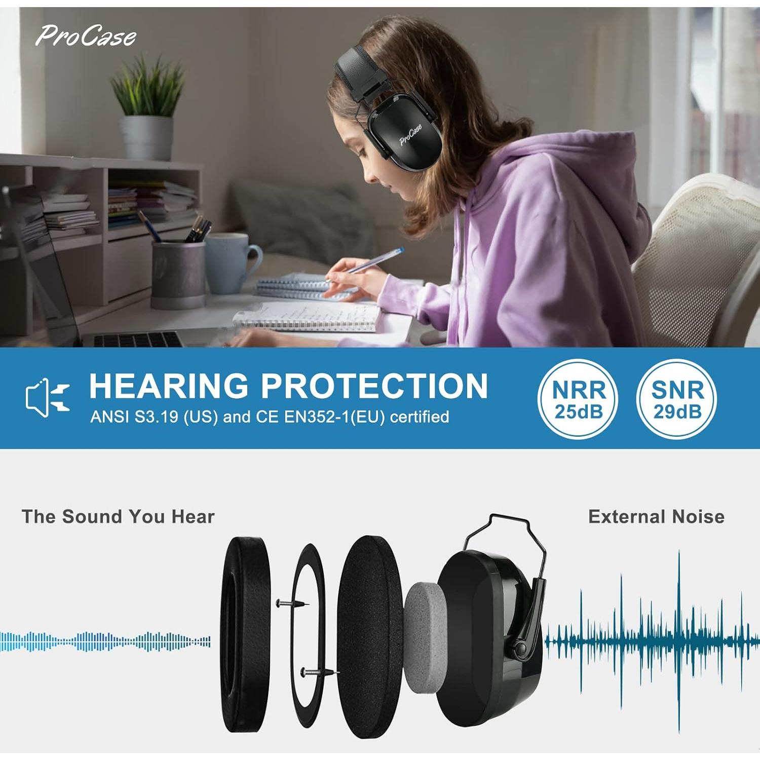 Orejeras ProCase para Niños, Cancelación de Ruido SNR 29 dB