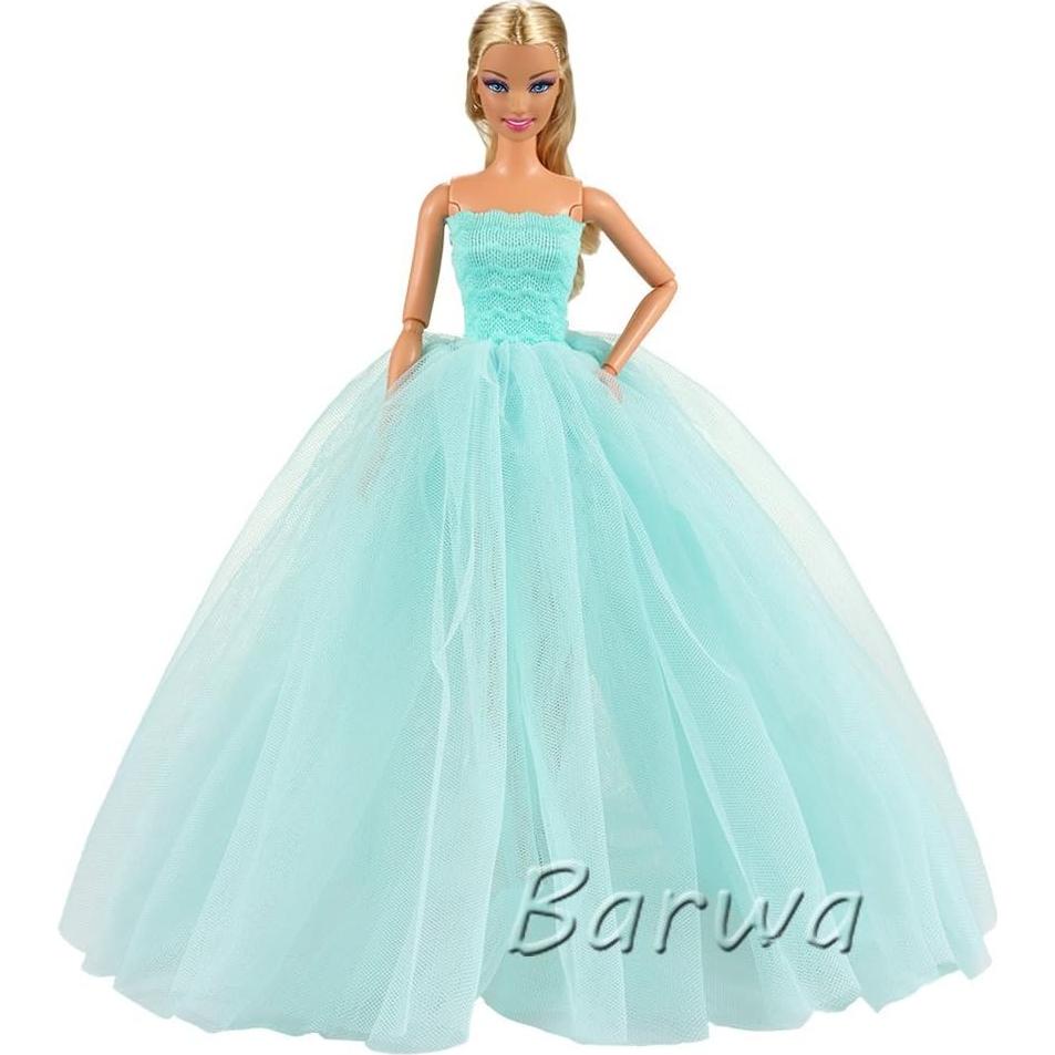 Vestido de Novia Azul Claro BARWA con Velo para Muñeca 29 cm