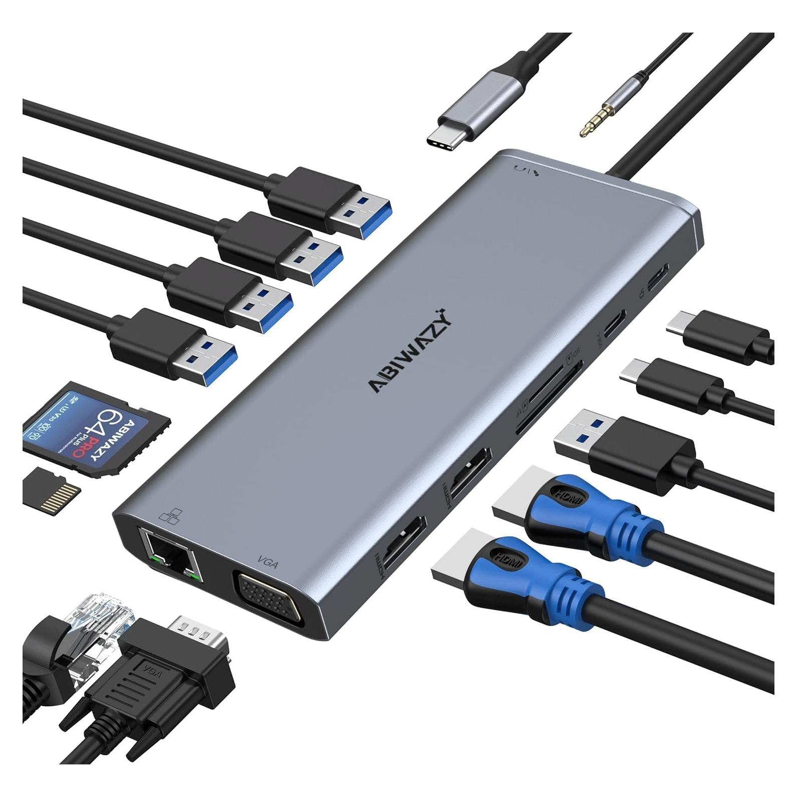 Estación de Acoplamiento USB C 14 en 1 ABIWAZY Doble Monitor