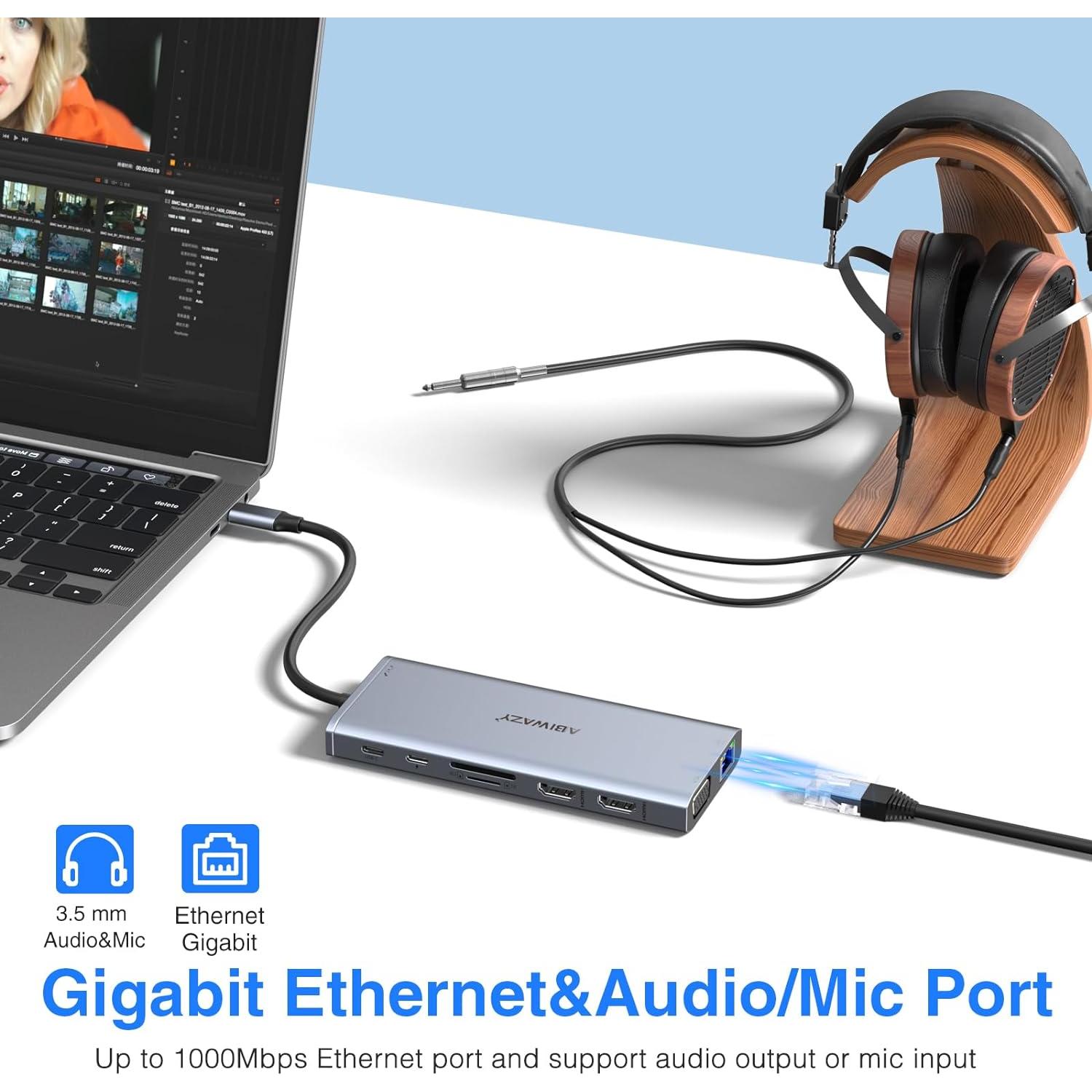 Estación de Acoplamiento USB C 14 en 1 ABIWAZY Doble Monitor