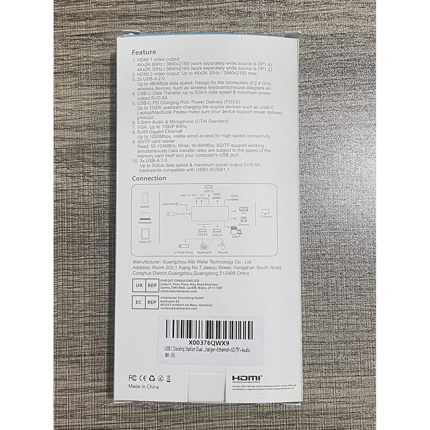 Estación de Acoplamiento USB C 14 en 1 ABIWAZY Doble Monitor