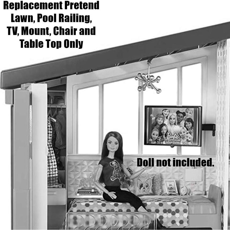 Piezas de Repuesto Barbie Dreamhouse FHY73 - Césped, Barandilla, Televisor, Silla y Mesa