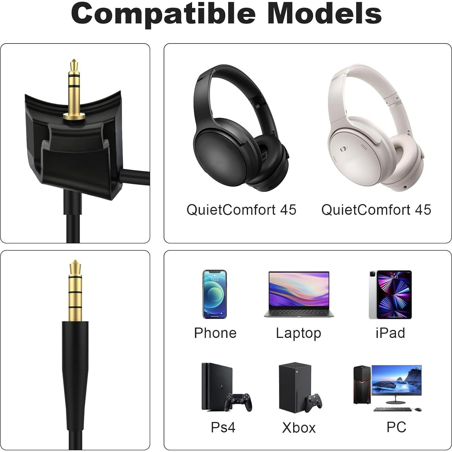 Micrófono Boom Gneinour QC45 para Auriculares Bose QC45 1.2m