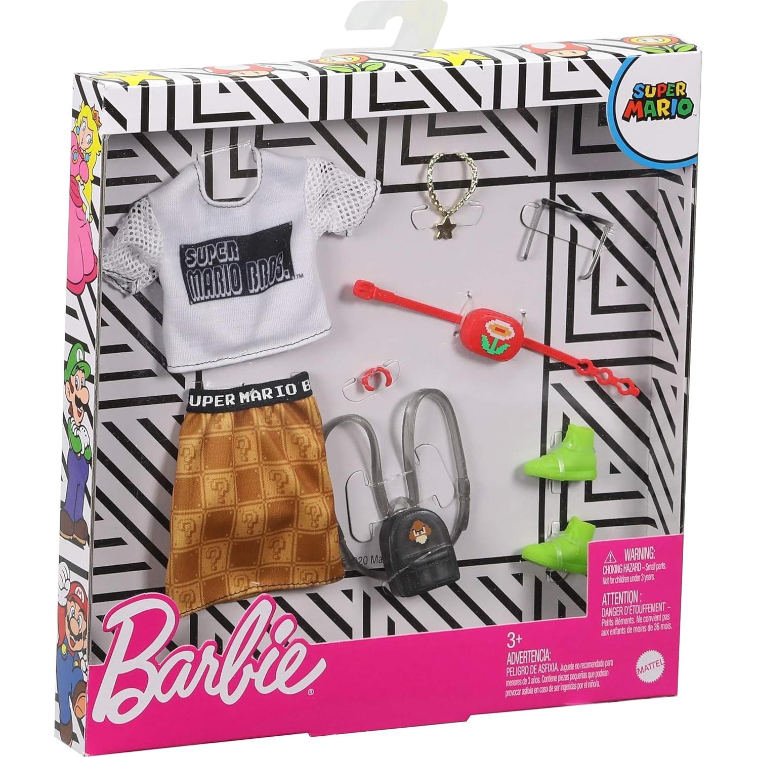 Paquete de Ropa de Moda Barbie Super Mario con 6 Accesorios