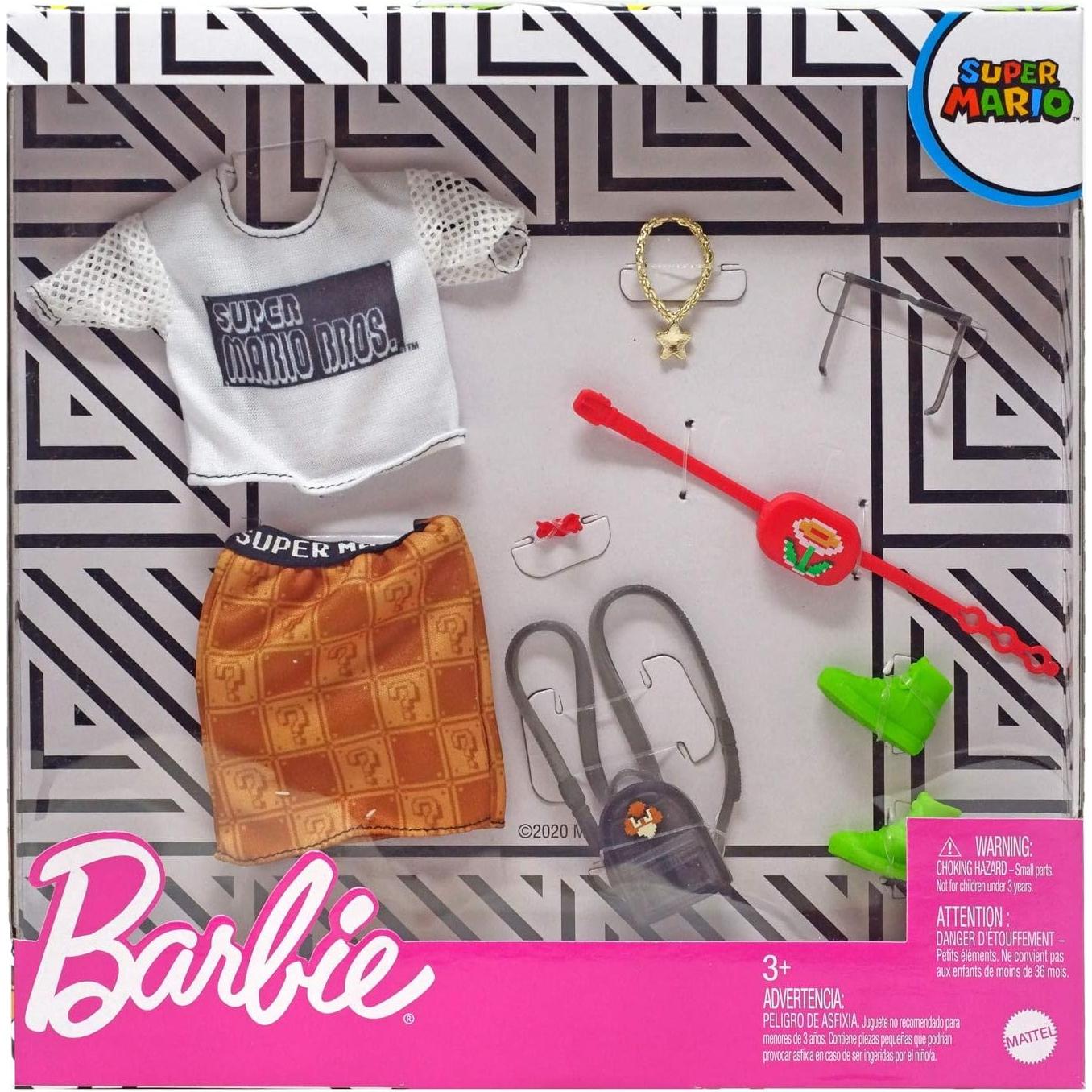 Paquete de Ropa de Moda Barbie Super Mario con 6 Accesorios