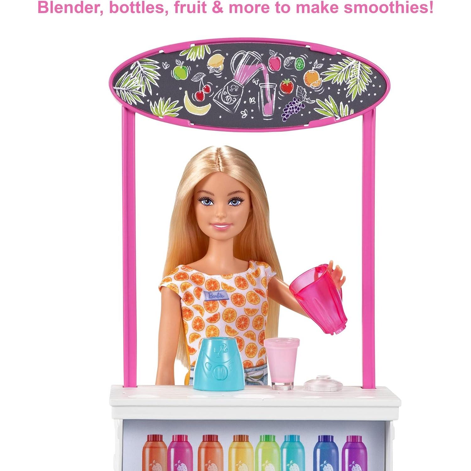 Barbie Bar de Smoothies con Muñeca Rubia y 10 Accesorios
