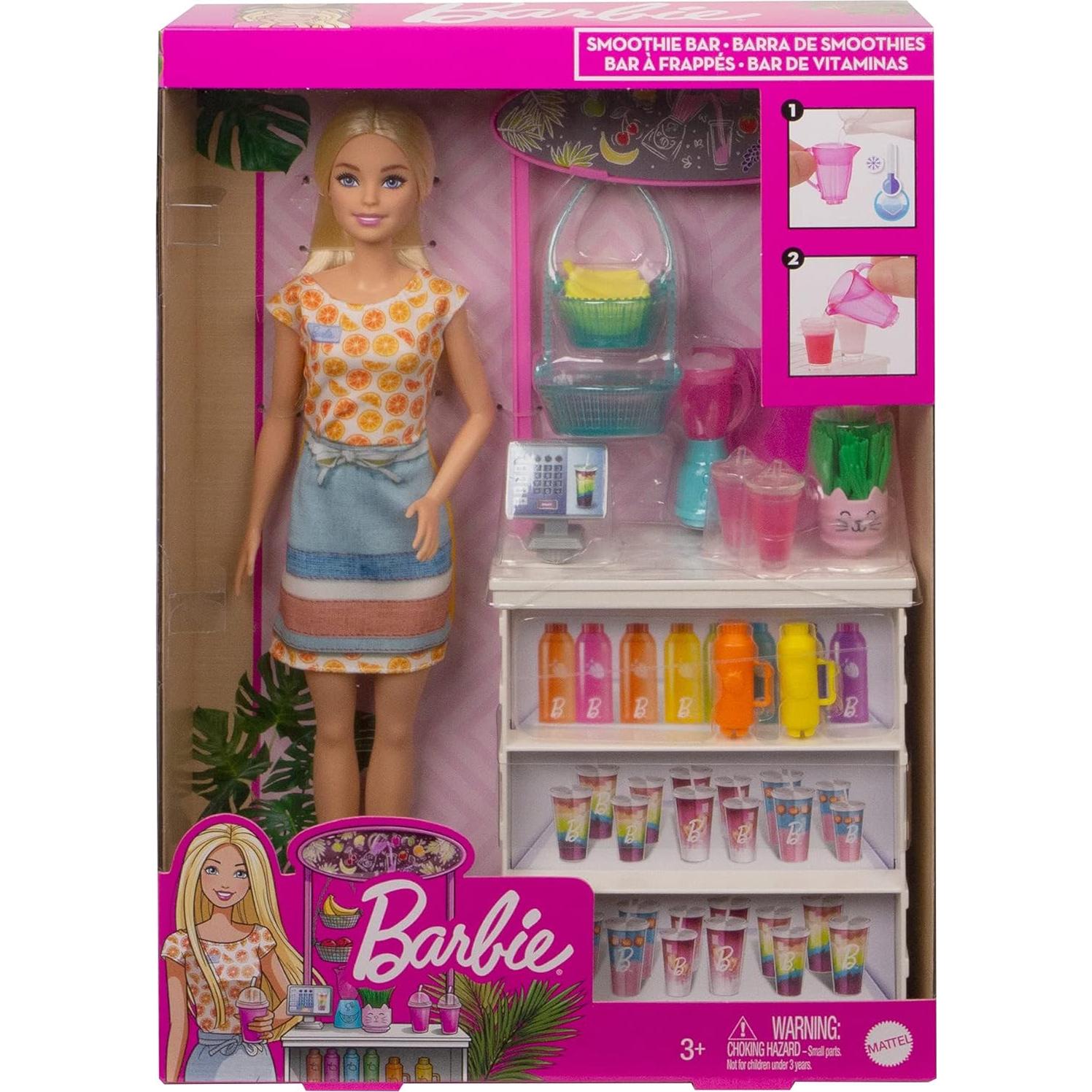 Barbie Bar de Smoothies con Muñeca Rubia y 10 Accesorios