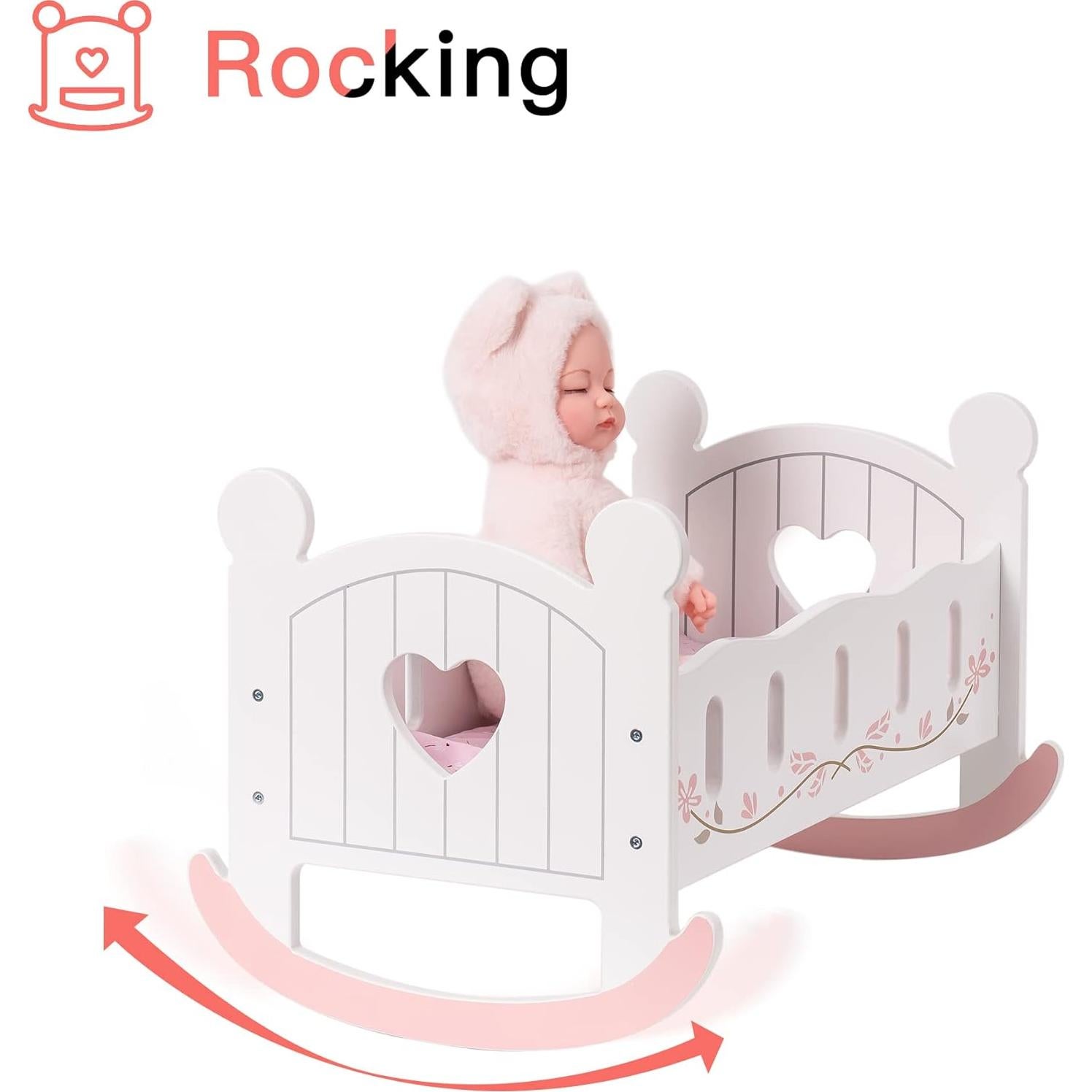 Cuna de Muñeca de Madera ROBOTIME con Ropa de Cama 53.5cm