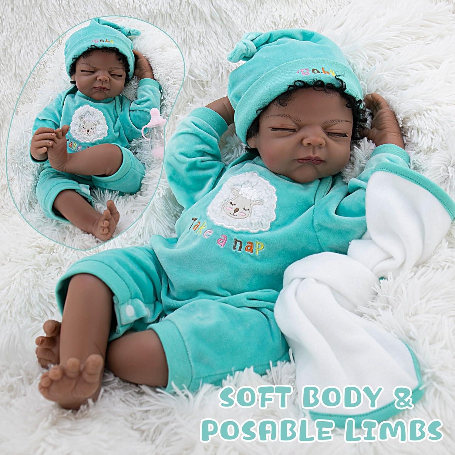 Muñeca Reborn Milidool 22" Negra Realista de Silicona