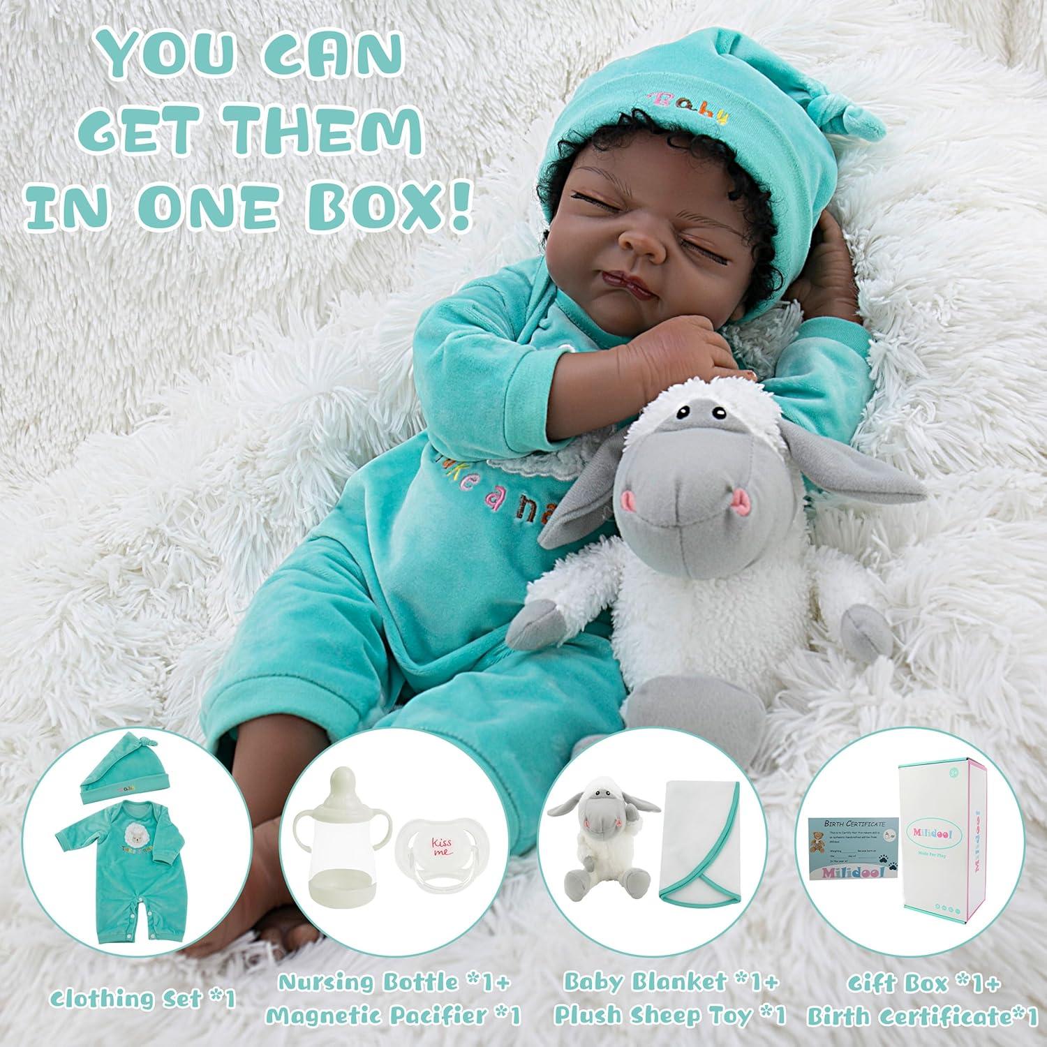 Muñeca Reborn Milidool 22" Negra Realista de Silicona