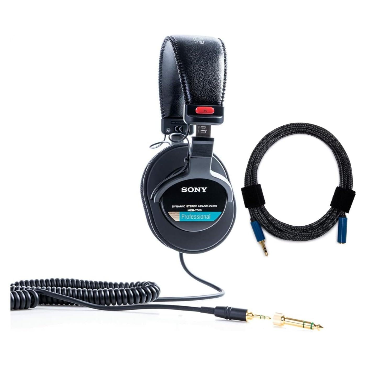 MDR7506 Folding Professional Closed Ear Headphones Bundle with Knox Gear Nylon Braided 3.5mm Audio Extension Cable (2 Items)