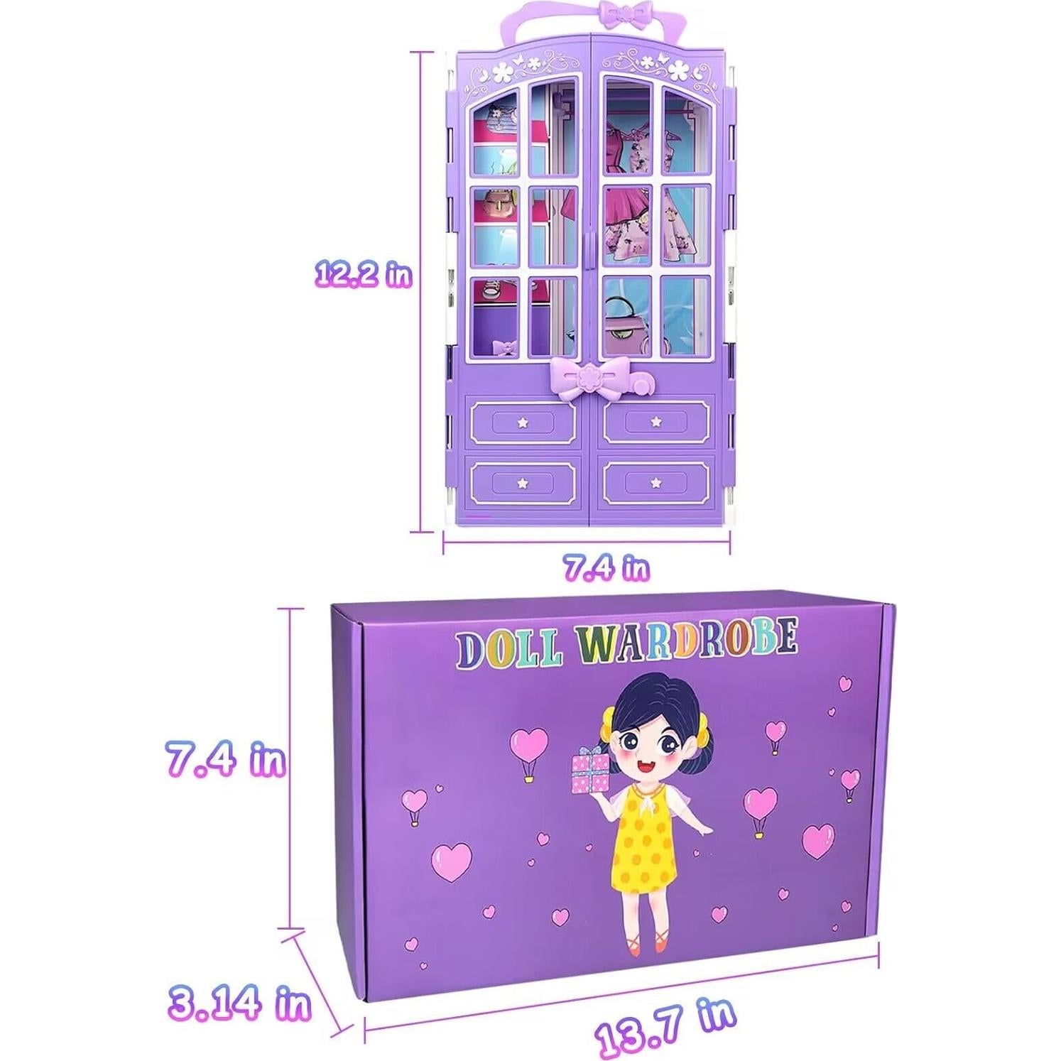 Juego de Ropa de Muñeca VLUSSO 92 Piezas con Armario 29.21 cm