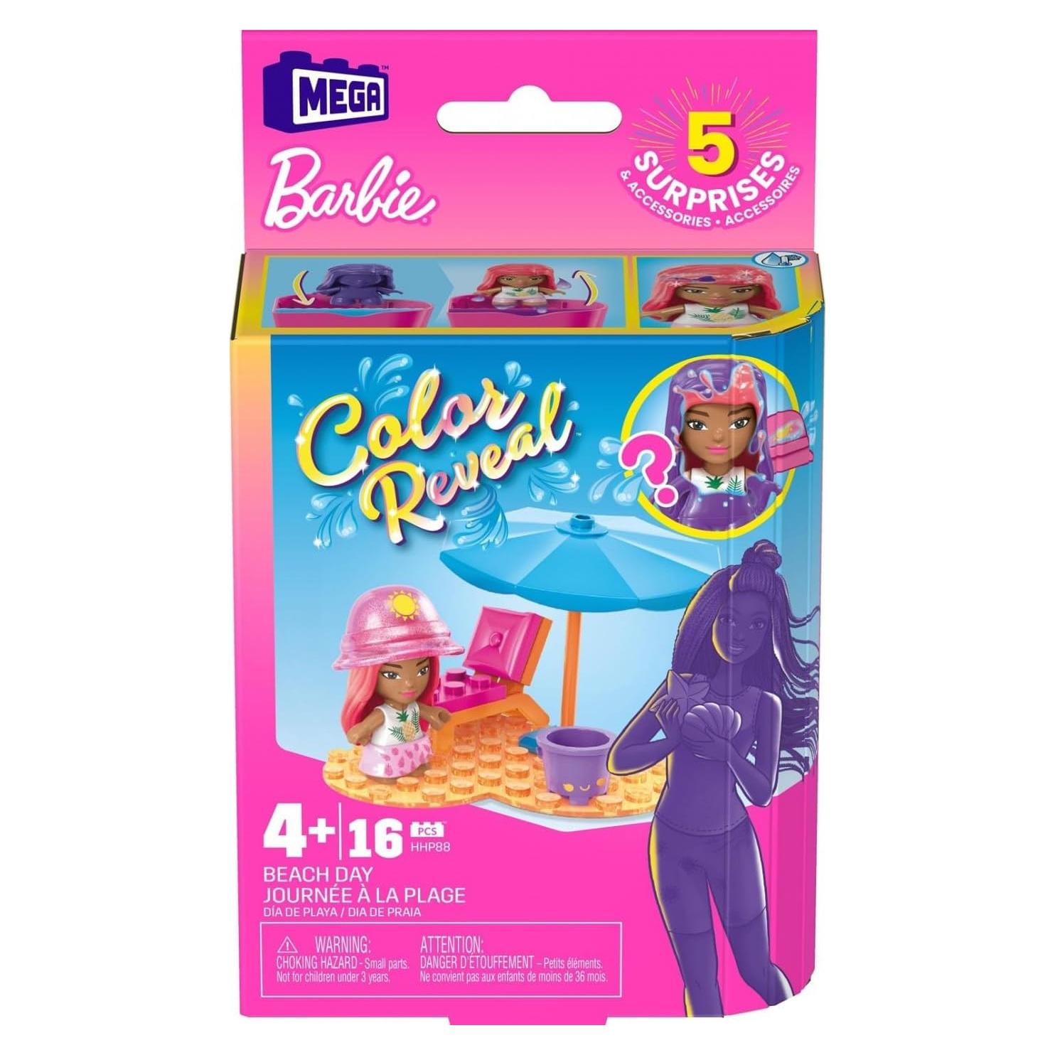Mega Bloks Barbie Revelación de Color Muñeca Playa 10.3cm