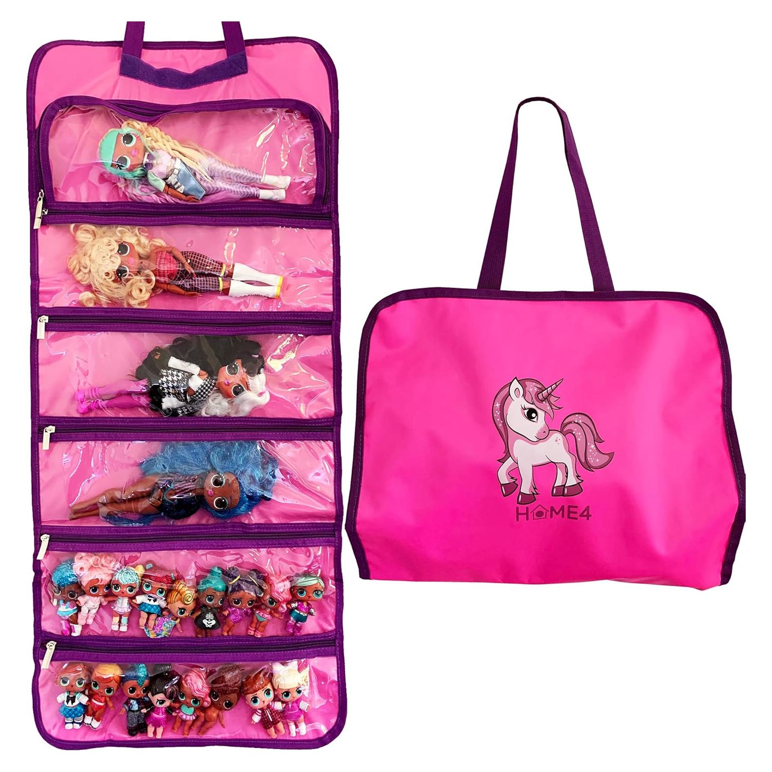 Unicorn Toy Dolls Travel Carrying Bag Storage Organizer Compatible with Surprise Toys OMG Barbie LOL