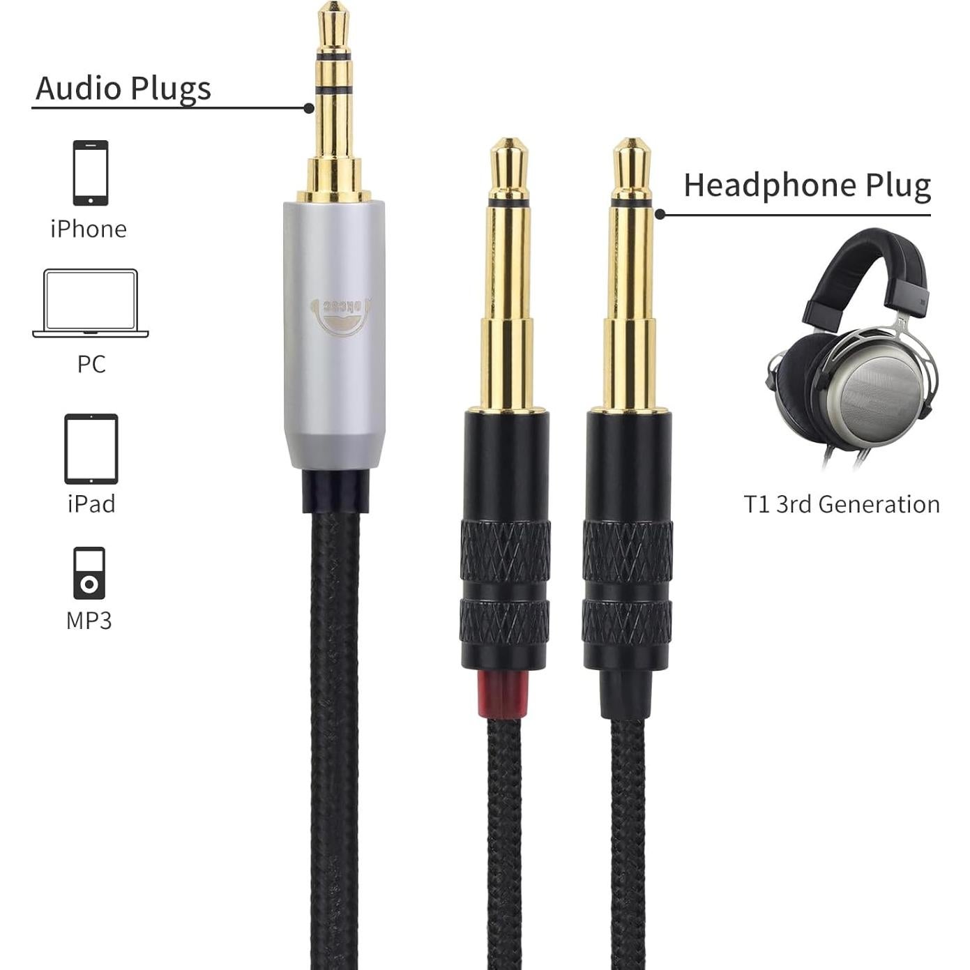 Cable de Auriculares Dual 3.5mm a 4.4mm okcsc 2.0m Trenzado Nylon