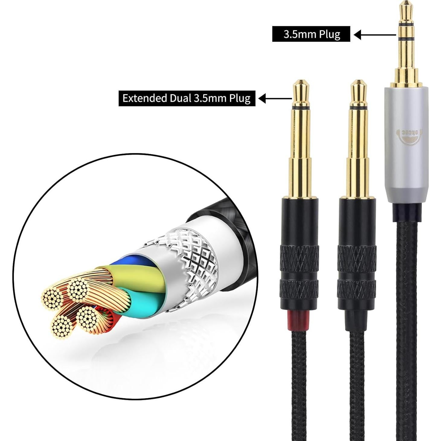 Cable de Auriculares Dual 3.5mm a 4.4mm okcsc 2.0m Trenzado Nylon
