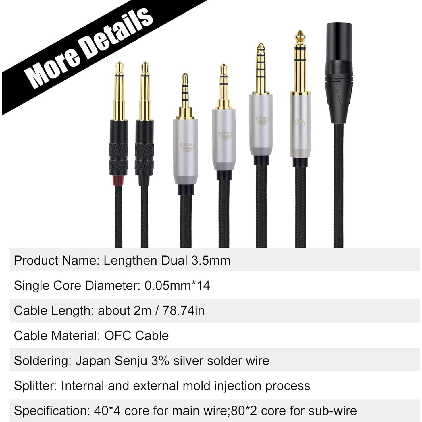 Cable de Auriculares Dual 3.5mm a 4.4mm okcsc 2.0m Trenzado Nylon