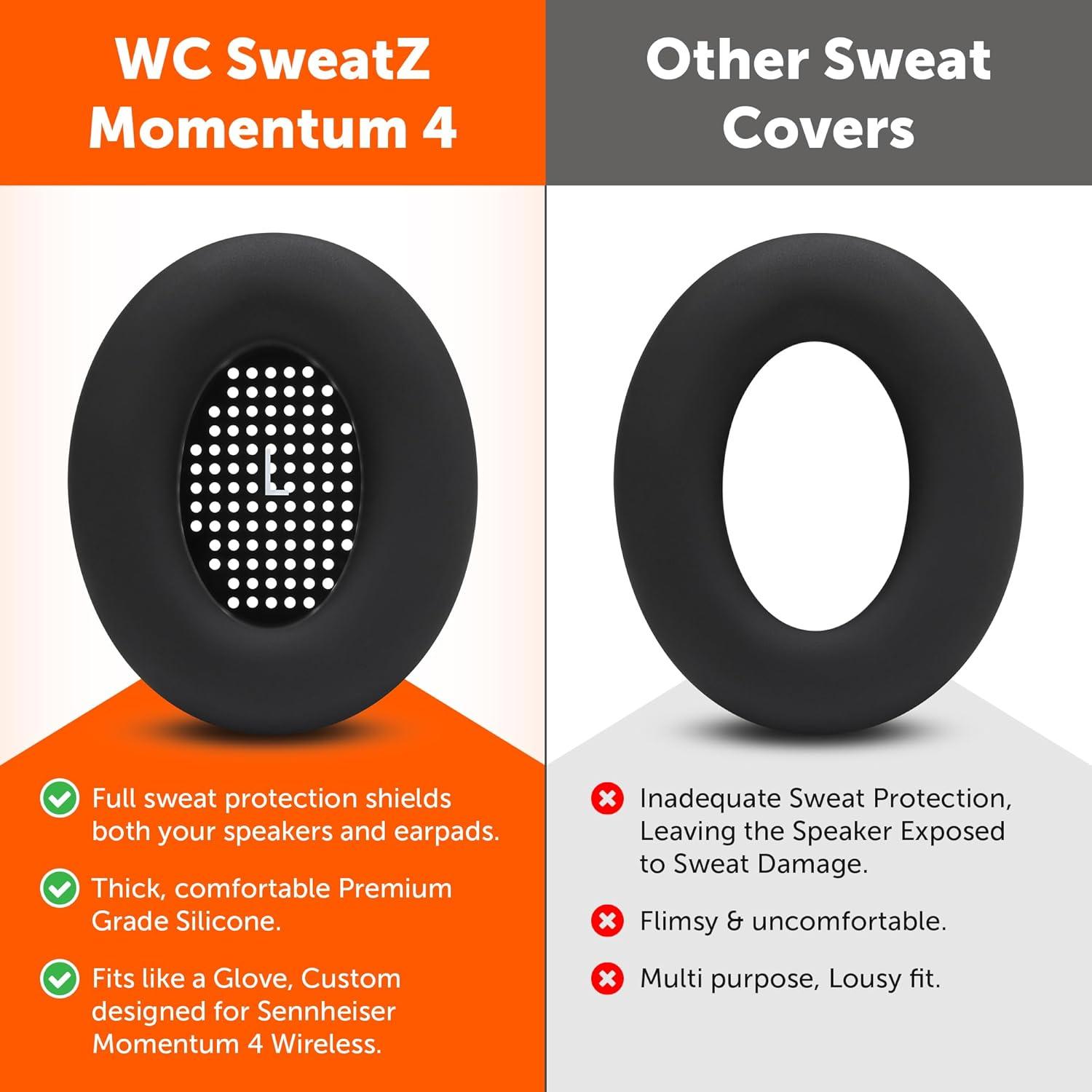 Fundas de Almohadilla WC SweatZ para Sennheiser Momentum 4 - Resistentes al Sudor y Lavables - Negro