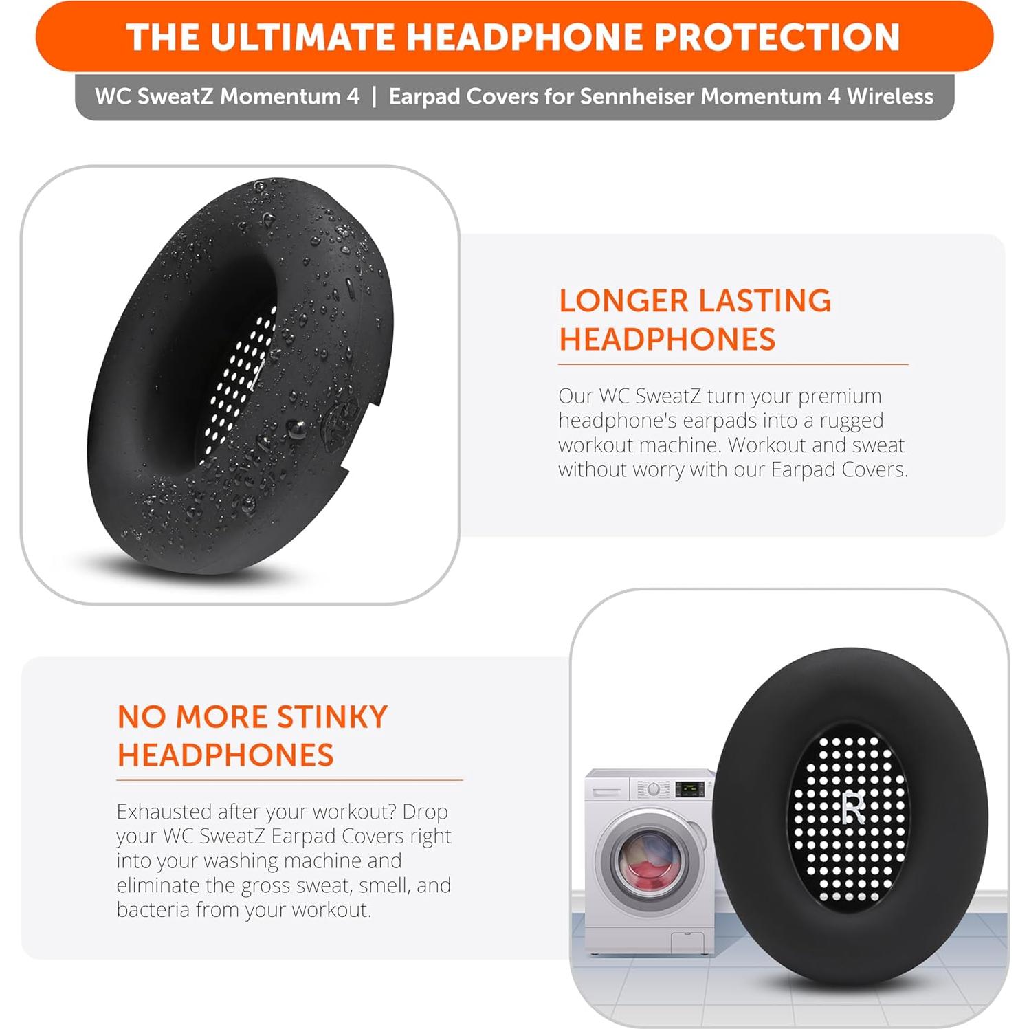 Fundas de Almohadilla WC SweatZ para Sennheiser Momentum 4 - Resistentes al Sudor y Lavables - Negro