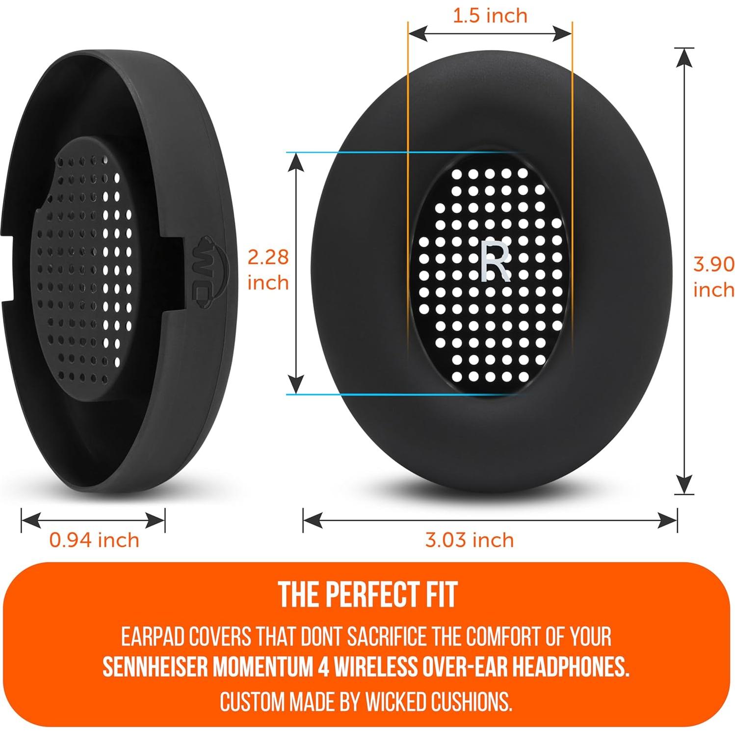 Fundas de Almohadilla WC SweatZ para Sennheiser Momentum 4 - Resistentes al Sudor y Lavables - Negro