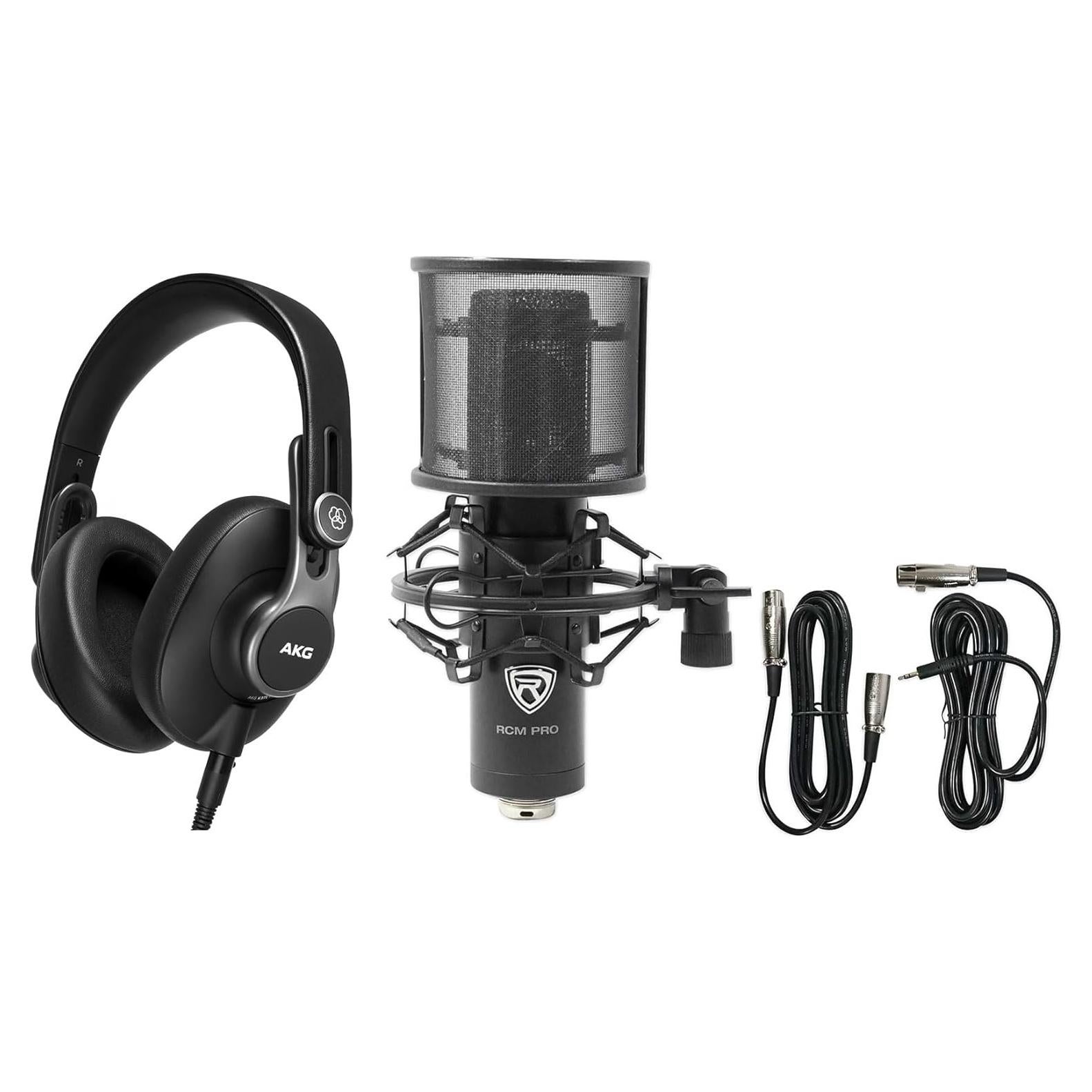 Auriculares de Estudio AKG K371 + Micrófono Rockville RCM PRO