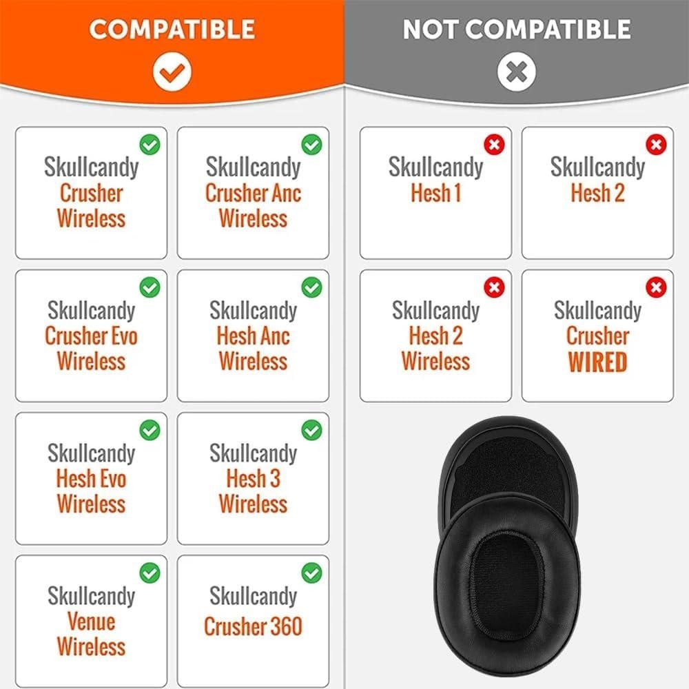 Replacement Ear Pads for Skullcandy Crusher Wireless Crusher Evo Crusher ANC Hesh 3 Headphone Soft Foam Ear Cushions Cover Cup, Protein Leather Earpad Earmuffs, Black