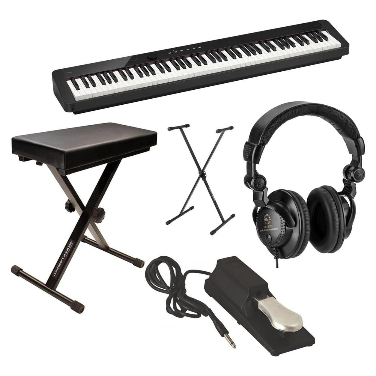 PX-S1100 Privia 88-Key Slim Digital Stage Piano w/Bluetooth Adapter, Black Bundle with Turnstile Audio TAPH100 Closed-Back Headphones, Keyboard Stand/Bench Pack with Sustain Pedal