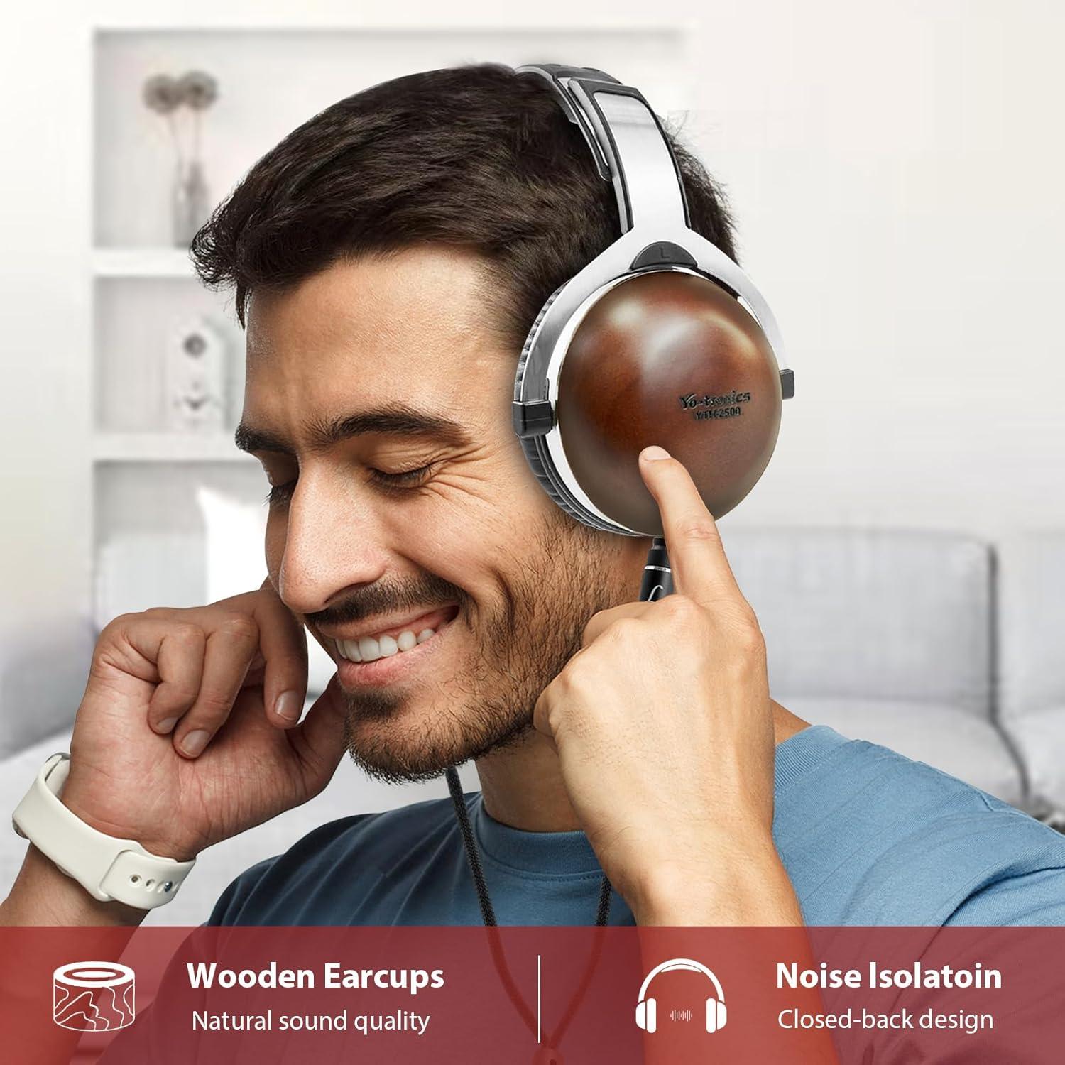 Auriculares Cerrados Yo-tronics YTH-2500 de Madera de Pino