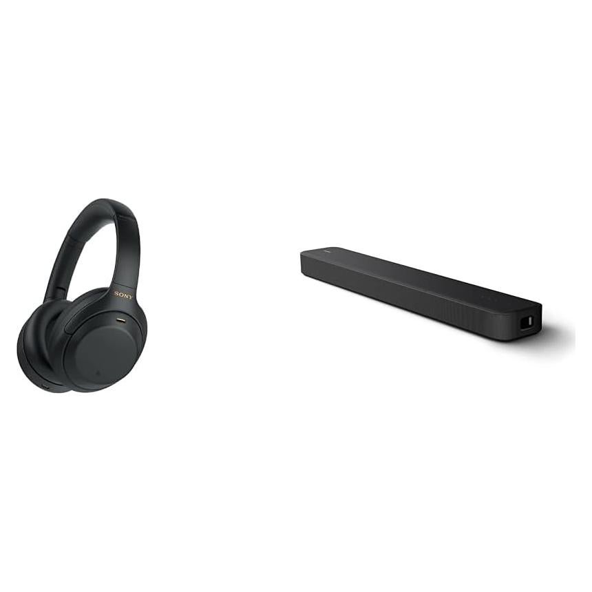 WH-1000XM4 Wireless Premium Noise Canceling Overhead Headphones with Mic for Phone-Call and Alexa Voice Control, Black WH1000XM4 & HT-S2000 Compact 3.1 Ch Dolby Atmos Sound Bar.