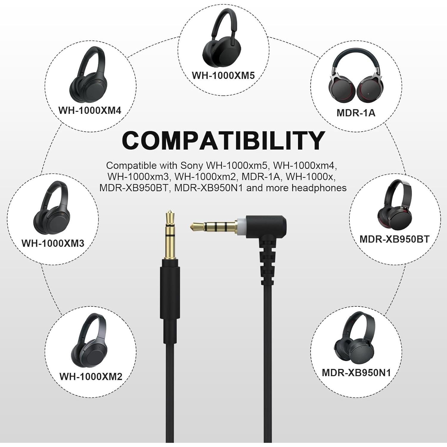 Cable de audio de reemplazo 3.5mm Arzweyk 1.2m para Sony