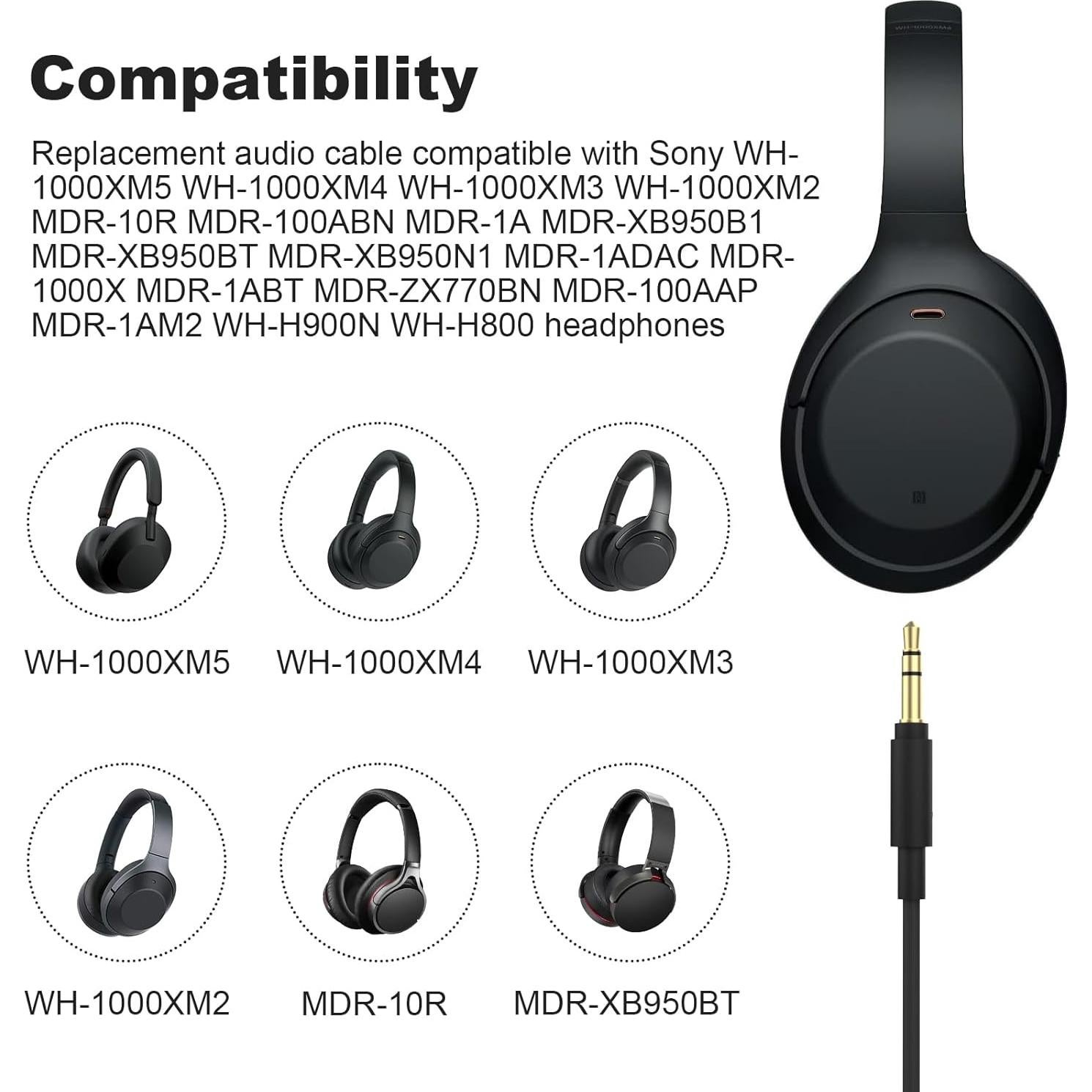 Cable de Audio 3.5mm Zosvoses para Auriculares Sony 1.2m